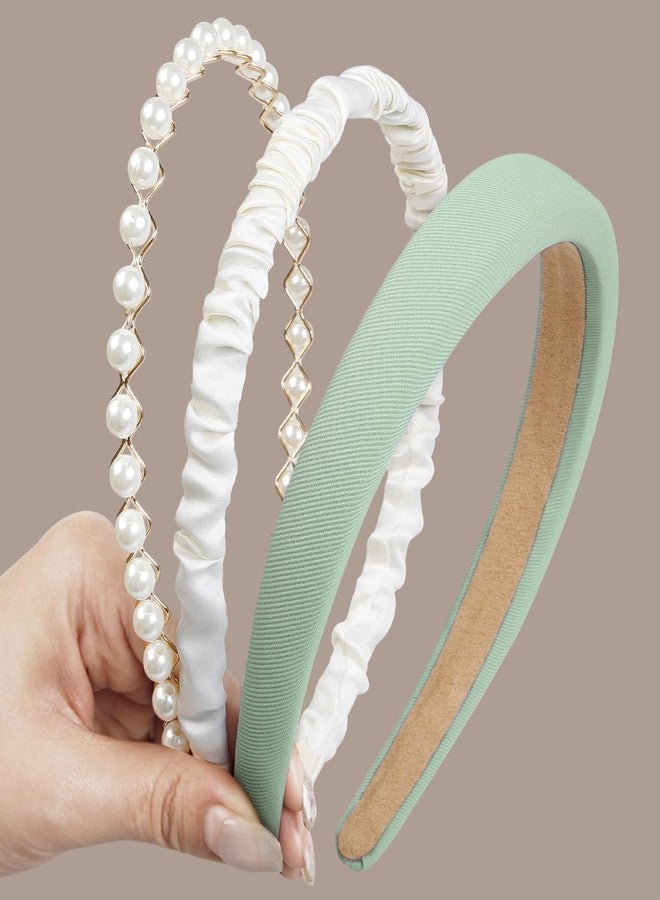 TEBIEKOY 3PCS Headbands for Women Non Slip Trendy Headbands for Women's Hair Cute Pearl Headband Green Padded Hairband Elastic Womens Head Bands Hair Accessories - Image 1